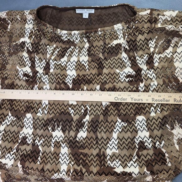 Alberto Makali Blouse Women Large Brown Chevron Crochet Knit Batwing Crop Urban - Picture 7 of 10